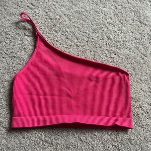 One-Shoulder Ribbed Crop Top - Hot Pink